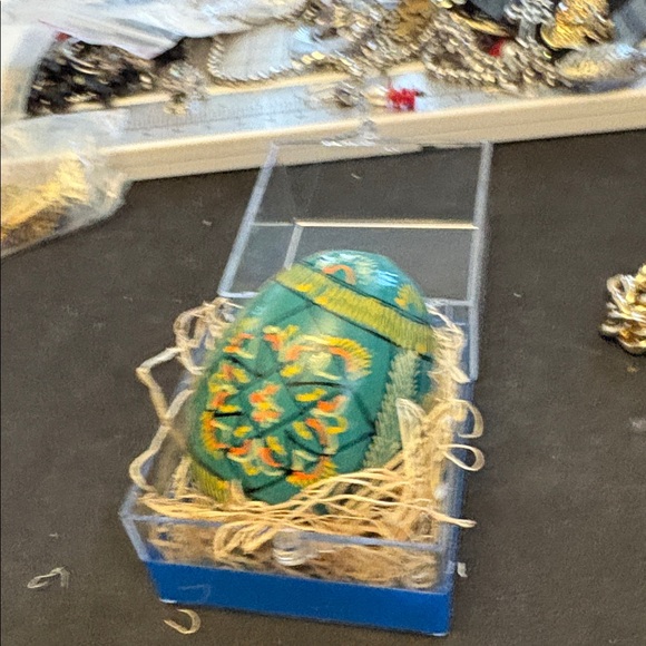 Handcrafted Blue Wood Rabbit Easter Egg Called Pysanda - Picture 7 of 8